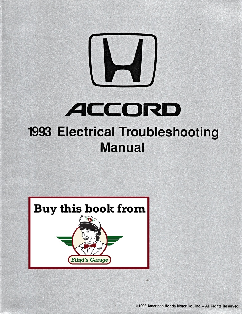 1993 Honda Accord Electrical Troubleshooting Manual ETM Wiring Diagram